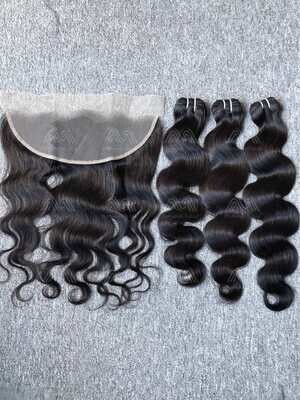 Luxury Hair Body Wave 3 Bundles With Transparent 13x4 Frontal Deals
