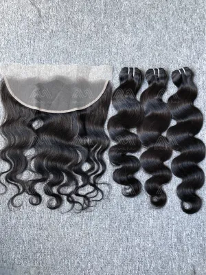 Luxury Hair Body Wave 3 Bundles With Transparent 13X4 Frontal Deals