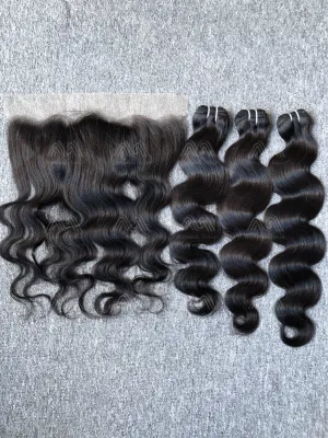 Luxury Hair Body Wave 3 Bundles With Transparent 13X4 Frontal Deals