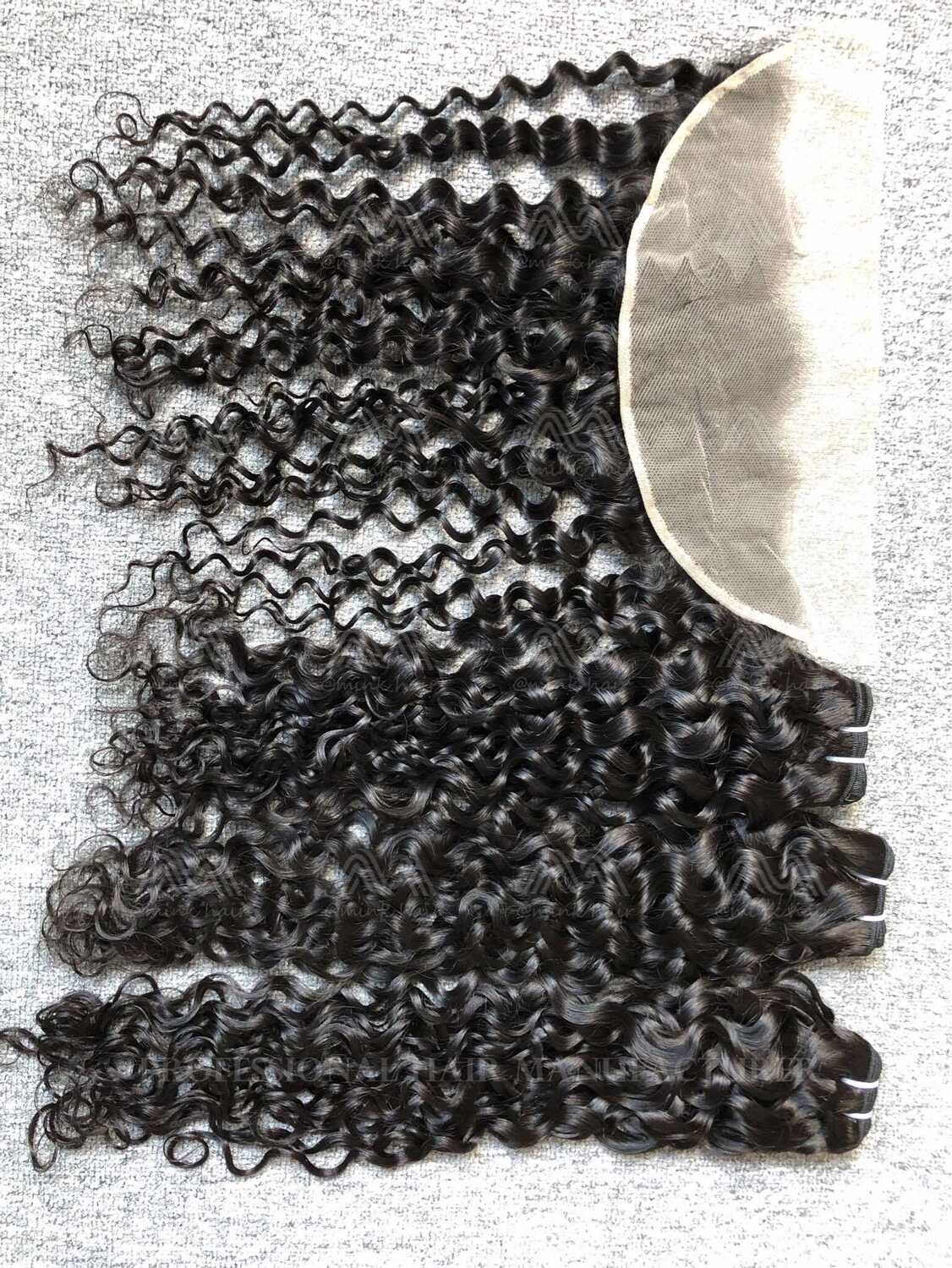 Luxury Hair Italian Curly 3 Bundles With Transparent 13x4 Frontal Deals