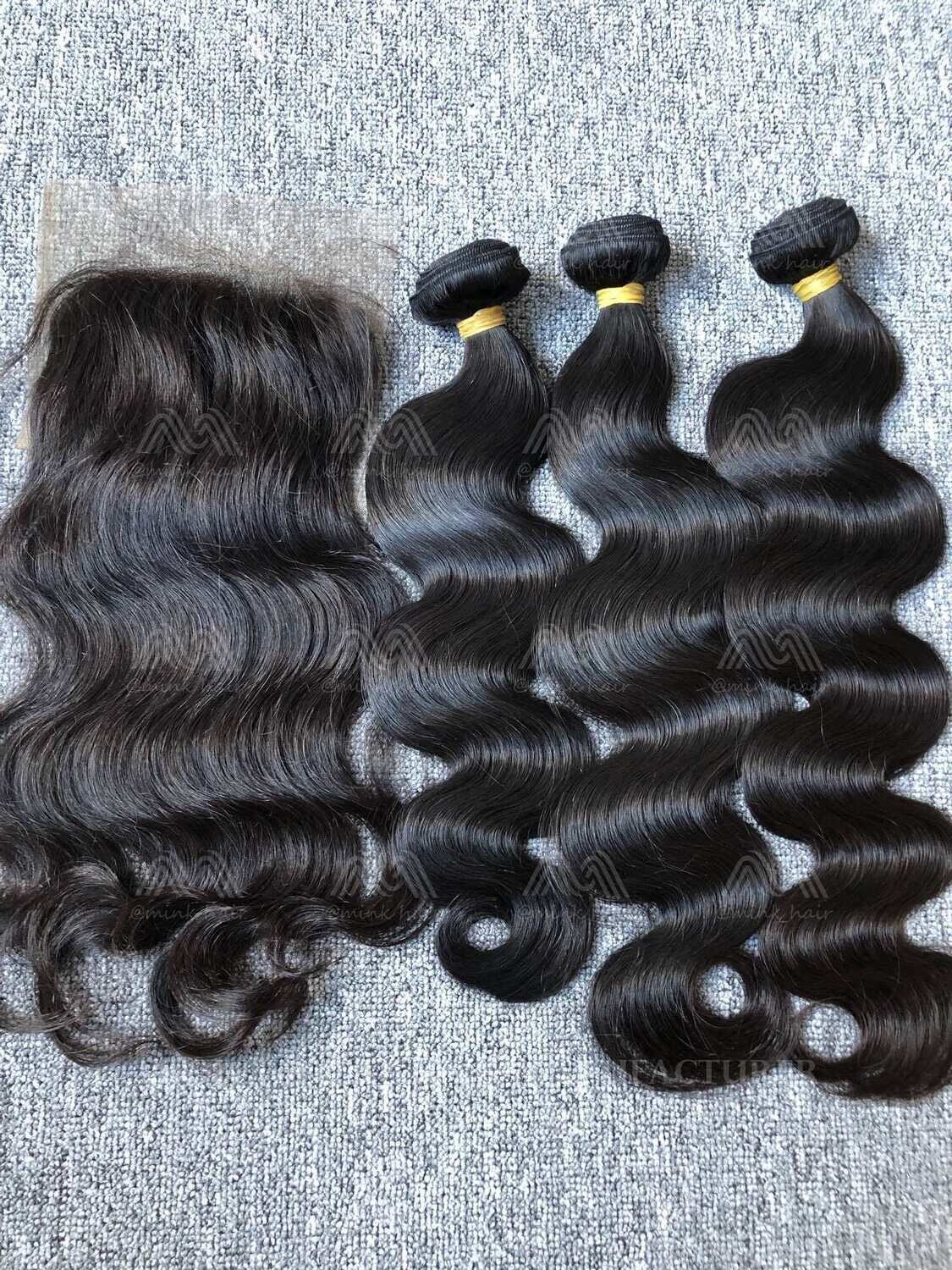 Raw Hair Straight/Body Wave 3 Bundles With 4x4 Transparent Closure Deals