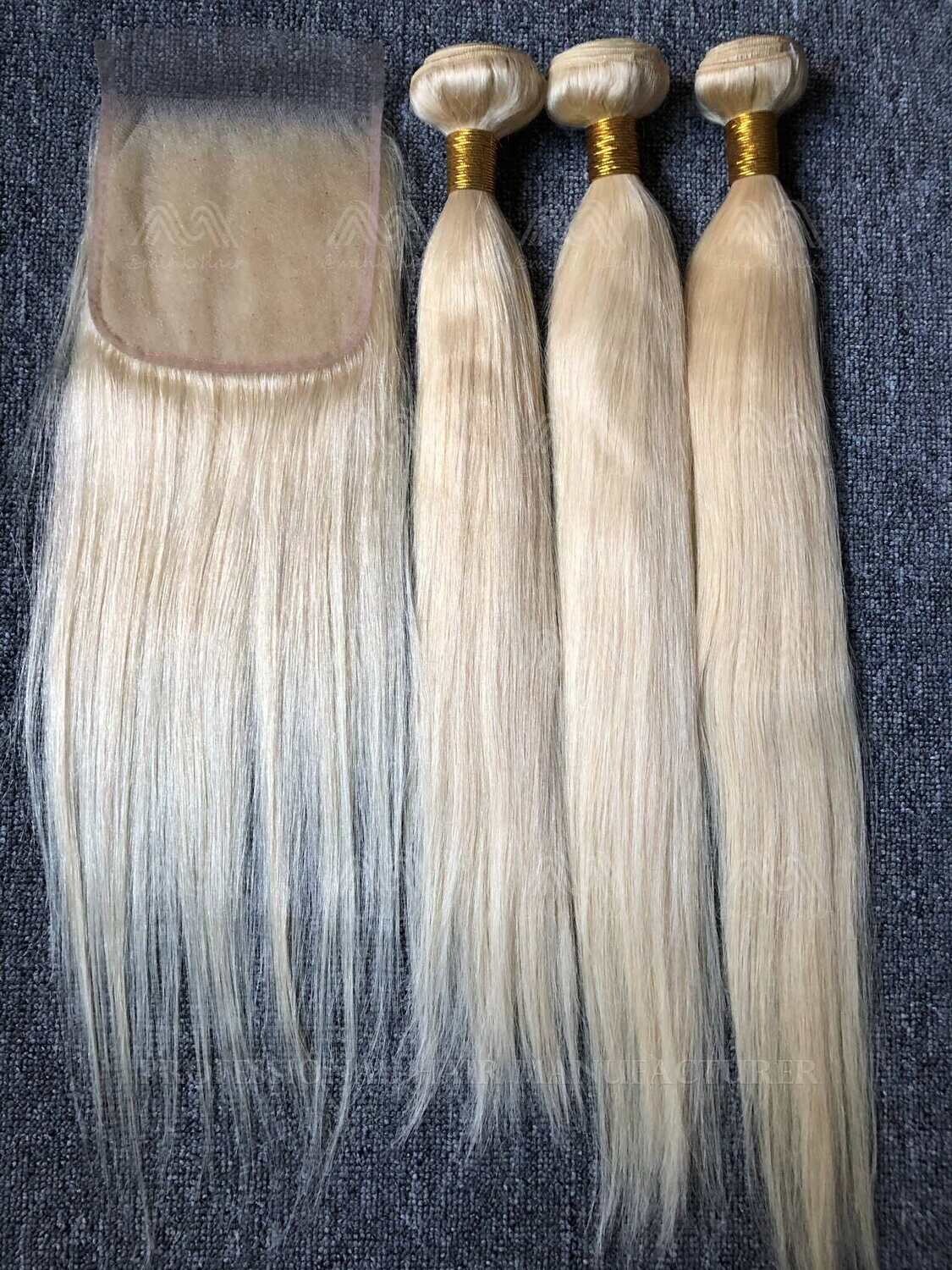Blonde Hair Straight 3 Bundles With 5x5 HD Closure Deals