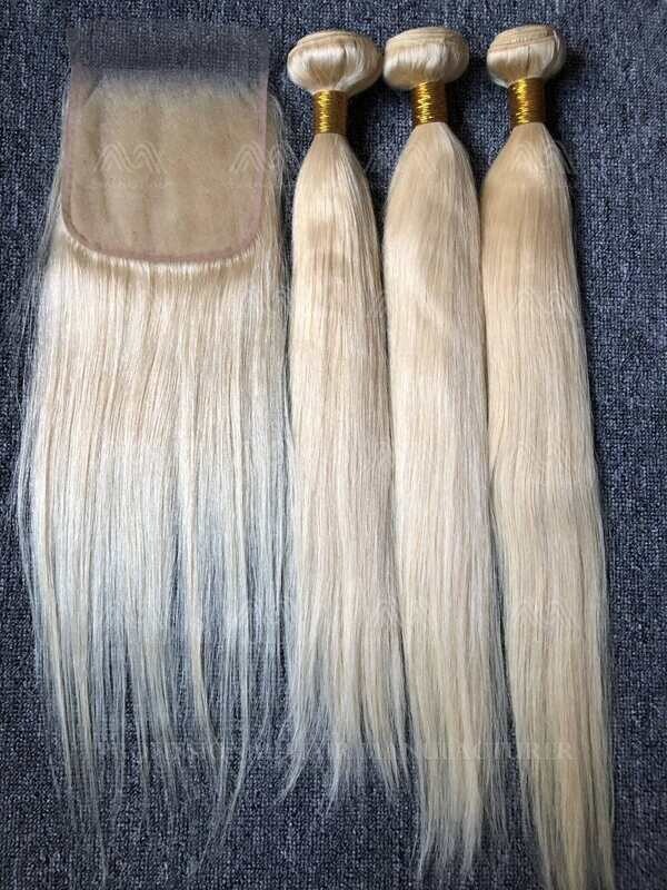 Blonde Hair Straight 3 Bundles With 5x5 HD Closure Deals