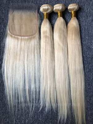 Blonde Hair Straight 3 Bundles With 5x5 HD Closure Deals