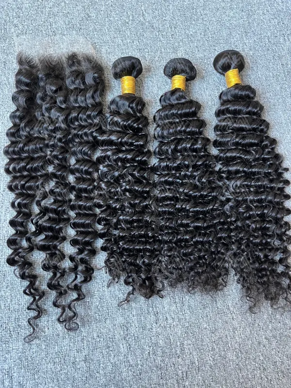 Diamond Hair Deep Wave 3 Bundles With 5X5 HD Closure Deals