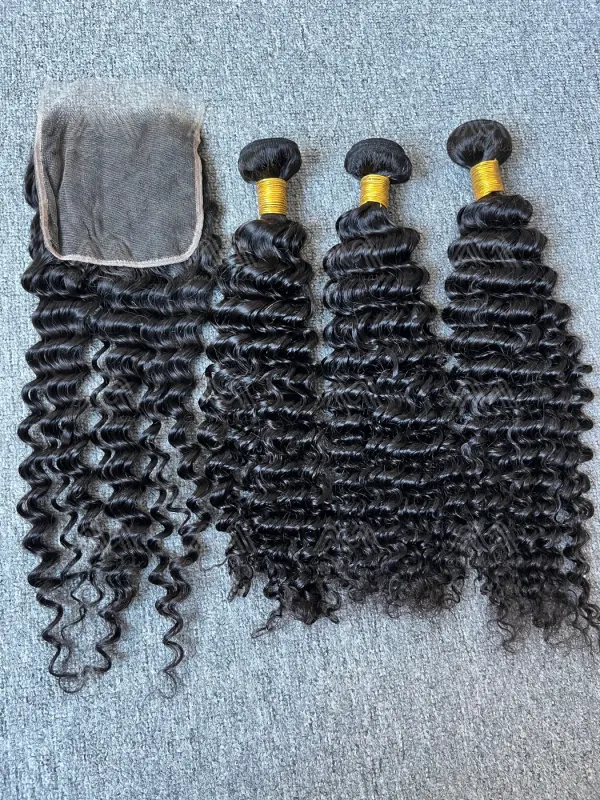 Diamond Hair Deep Wave 3 Bundles With 5X5 HD Closure Deals