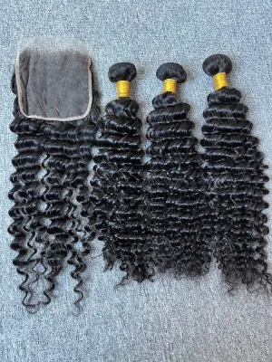 Diamond Hair Deep Wave 3 Bundles With 5X5 HD Closure Deals