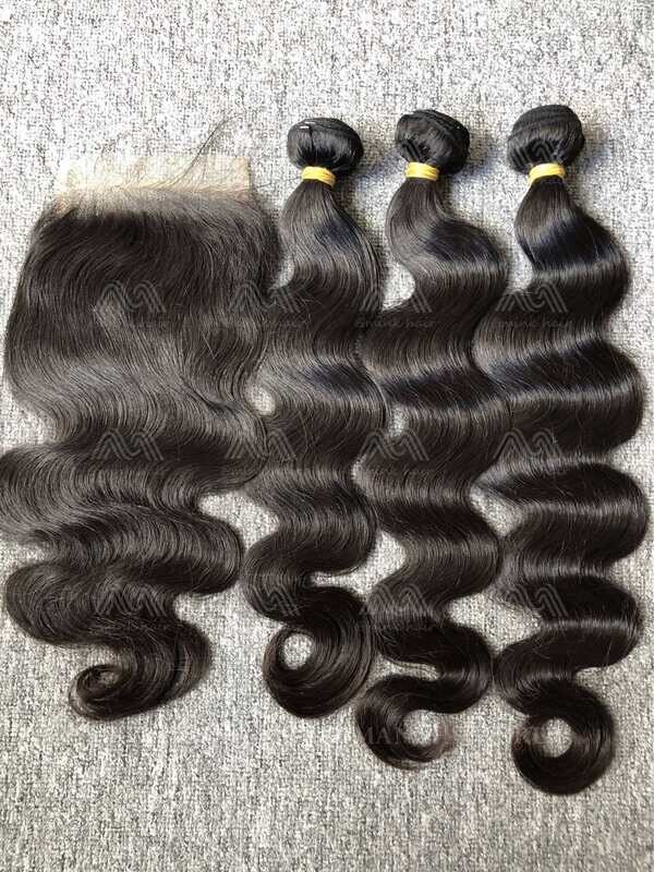 Raw Hair Straight/Body Wave 3 Bundles With 5x5 Transparent Closure Deals