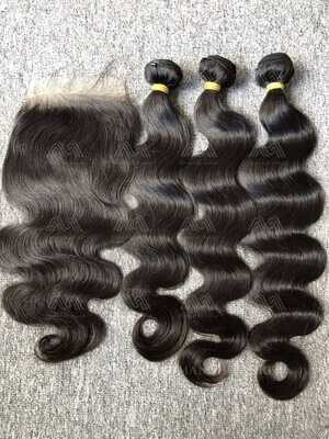 Raw Hair Straight/Body Wave 3 Bundles With 5x5 Transparent Closure Deals