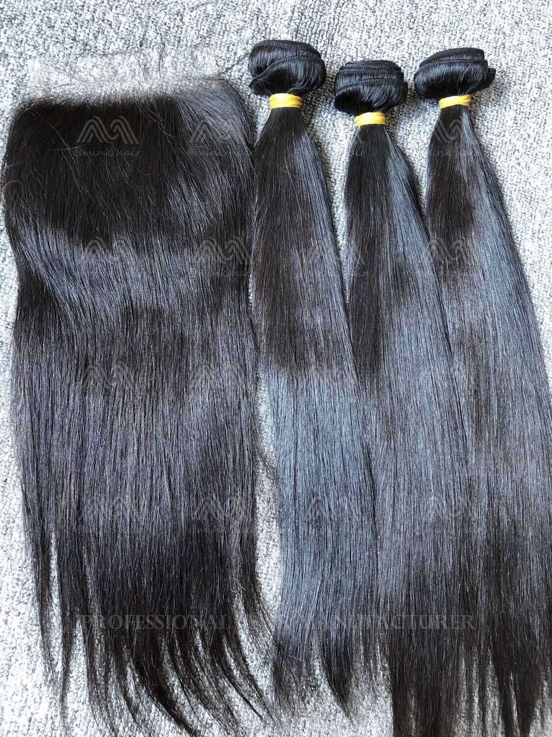 Raw Hair Straight/Body Wave 3 Bundles With 5x5 Transparent Closure Deals
