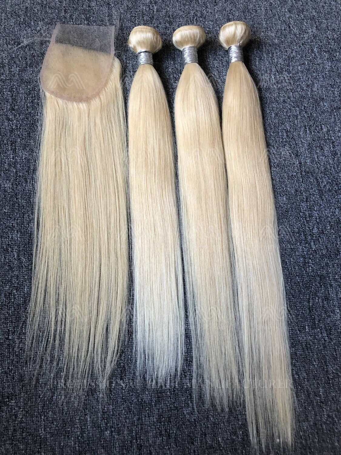 Blonde Hair Straight 3 Bundles With 4x4 HD Closure Deals