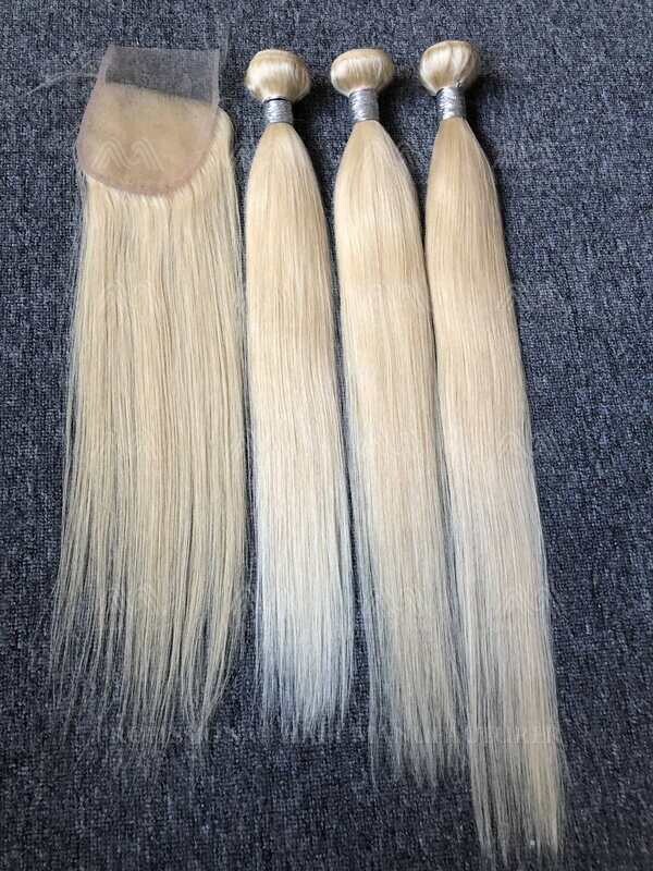 Blonde Hair Straight 3 Bundles With 4x4 HD Closure Deals
