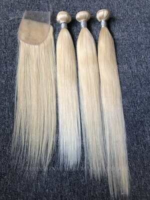 Blonde Hair Straight 3 Bundles With 4x4 HD Closure Deals