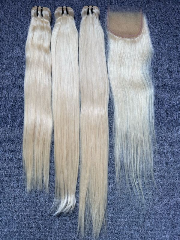 Blonde Hair Straight 3 Bundles With 4x4 HD Closure Deals