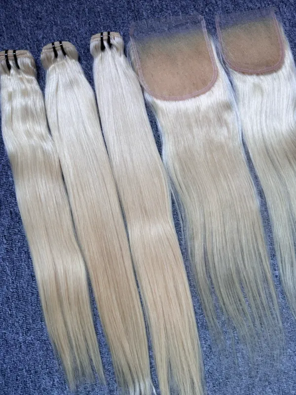 Blonde Hair Straight 3 Bundles With 4X4 HD Closure Deals