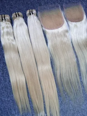 Blonde Hair Straight 3 Bundles With 4X4 HD Closure Deals