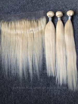 Blonde Hair Straight 3 Bundles With 13x4 HD Frontal Deals