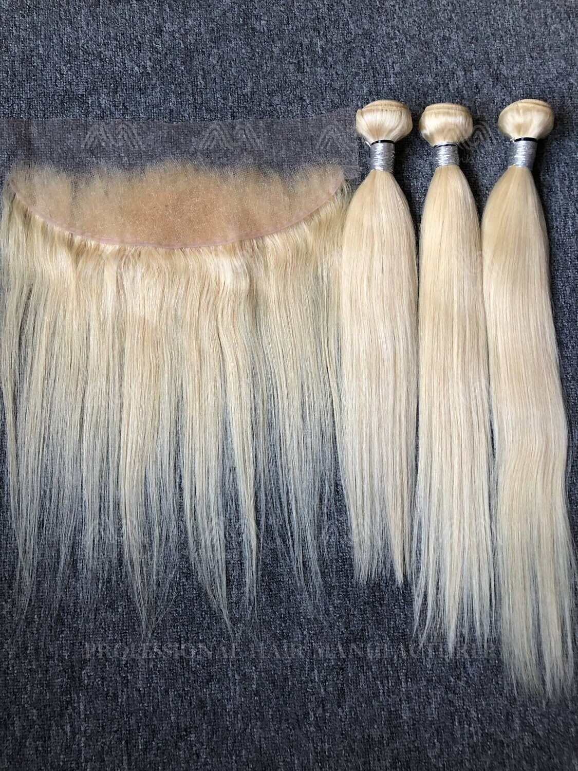 Blonde Hair Straight 3 Bundles With 13x4 HD Frontal Deals