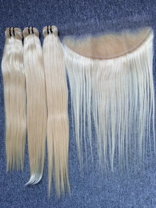 Blonde Hair Straight 3 Bundles With 13X4 HD Frontal Deals