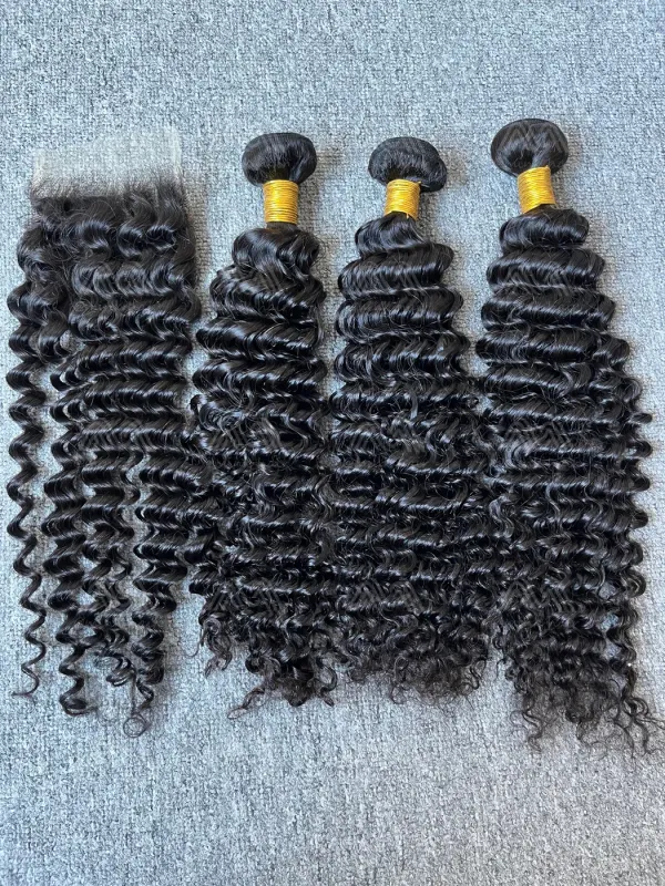 Diamond Hair Deep Wave 3 Bundles With 4X4 HD Closure Deals