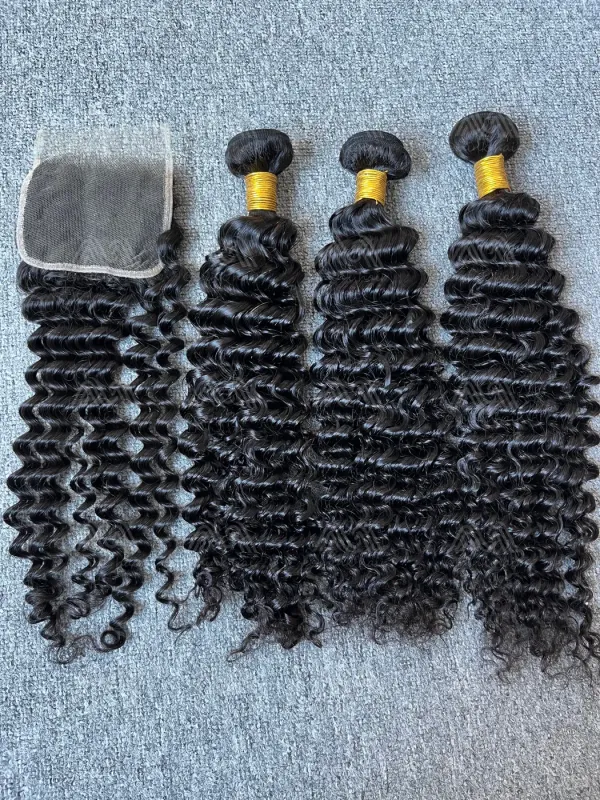 Diamond Hair Deep Wave 3 Bundles With 4X4 HD Closure Deals