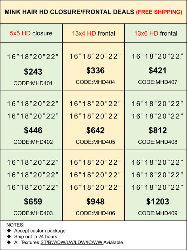 HD Closure &amp; Frontal Deals: Mink Hair 5x5/13x4/13x6