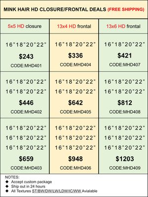 HD Closure &amp; Frontal Deals: Mink Hair 5x5/13x4/13x6