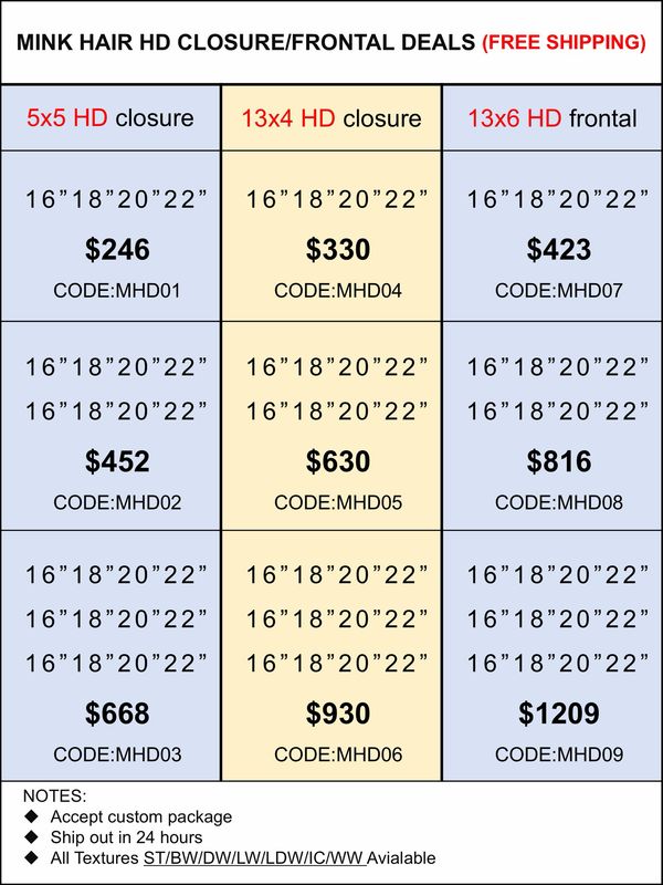 HD Closure &amp; Frontal Deals: Mink Hair 5x5/13x4/13x6