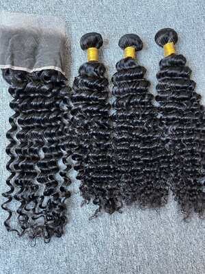 Diamond Hair Deep Wave 3 Bundles With 13x4 HD Frontal Deals