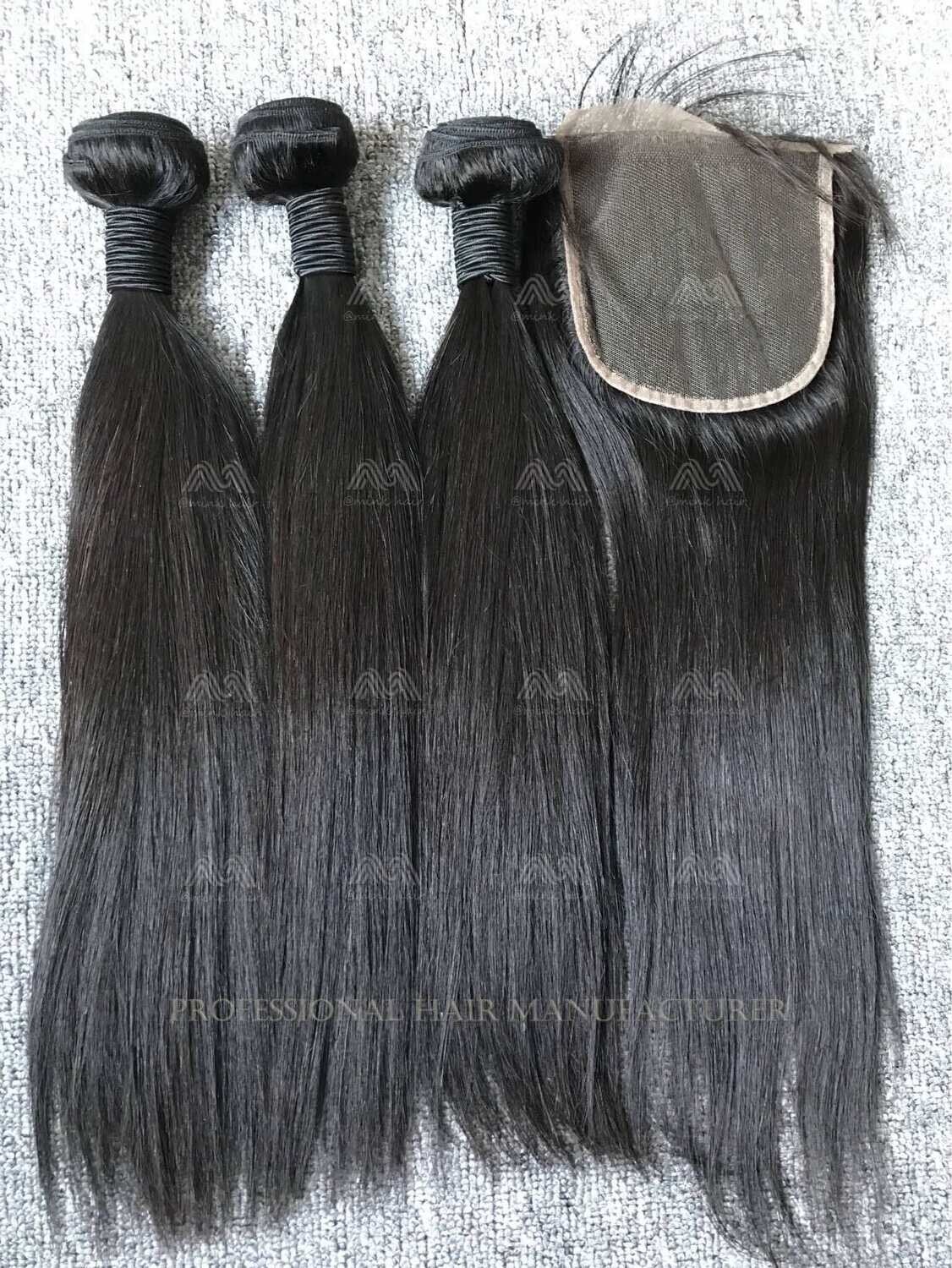 Mink Hair Straight 3 Bundles With 5X5 Transparent Closure Deals