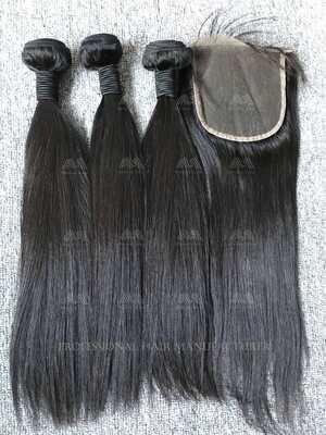 Mink Hair Straight 3 Bundles With 5X5 Transparent Closure Deals