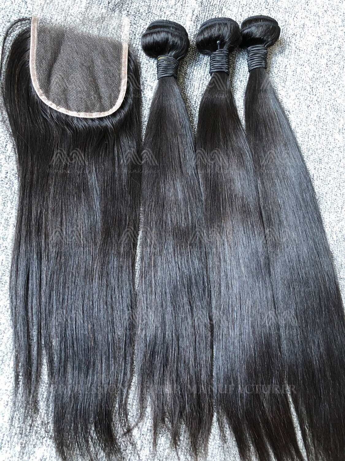 Mink Hair Straight 3 Bundles With 4X4 HD Closure Deals