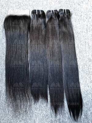 Luxury Hair Straight 3 Bundles With Transparent 4x4 Closure Deals