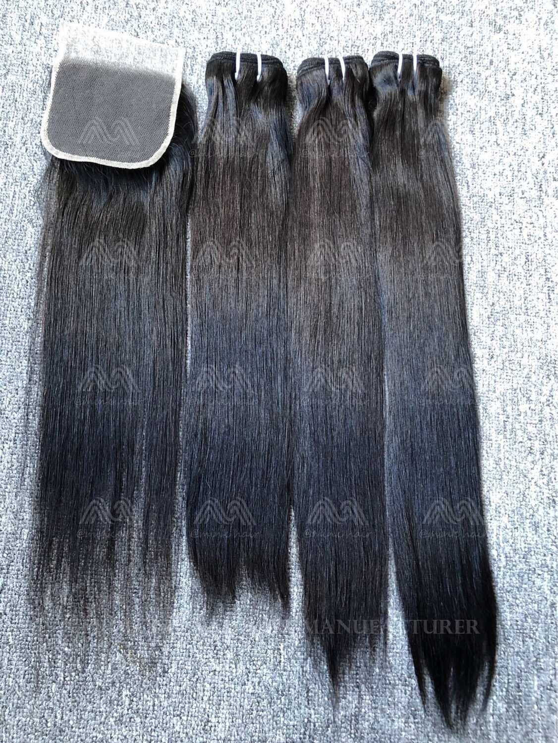 Luxury Hair Straight 3 Bundles With Transparent 4x4 Closure Deals