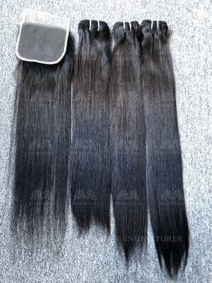 Luxury Hair Straight 3 Bundles With Transparent 4x4 Closure Deals