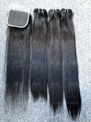 Luxury Hair Straight 3 Bundles With Transparent 4X4 Closure Deals