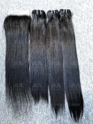 Luxury Hair Straight 3 Bundles With Transparent 4X4 Closure Deals