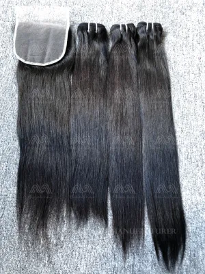Luxury Hair Straight 3 Bundles With Transparent 5X5 Closure Deals
