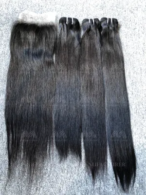 Luxury Hair Straight 3 Bundles With Transparent 5X5 Closure Deals