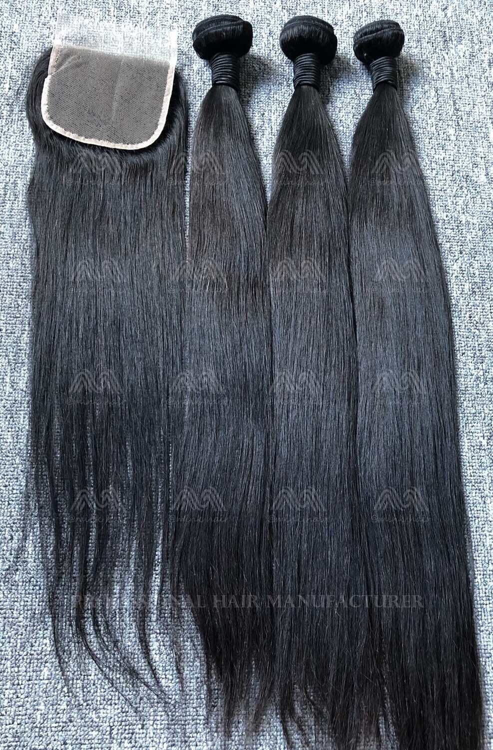 Mink Hair Straight 3 Bundles With 4x4 Transparent Closure Deals