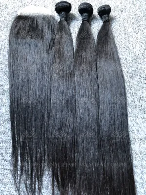 Mink Hair Straight 3 Bundles With 4X4 Transparent Closure Deals
