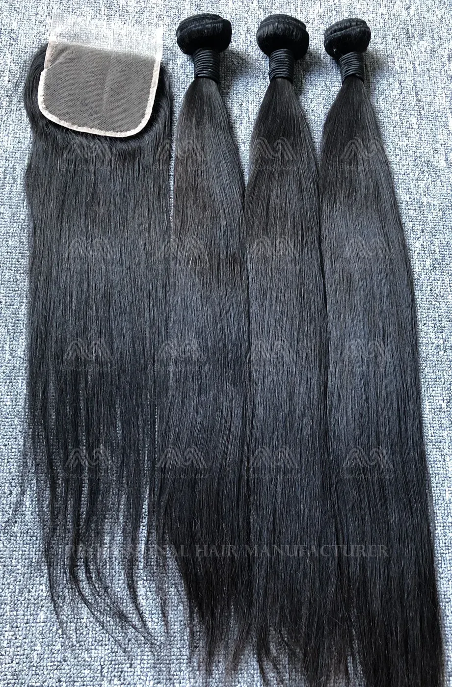 Mink Hair Straight 3 Bundles With 4X4 Transparent Closure Deals