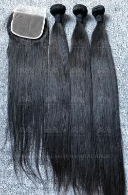 Mink Hair Straight 3 Bundles With 4X4 Transparent Closure Deals