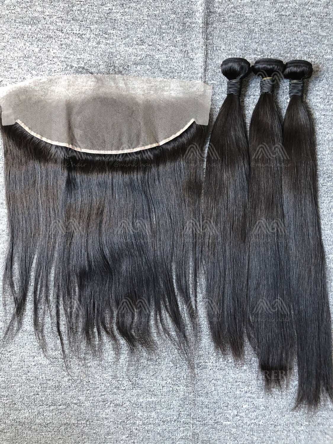 Mink Hair Straight 3 Bundles With 13x4 Transparent Frontal Deals