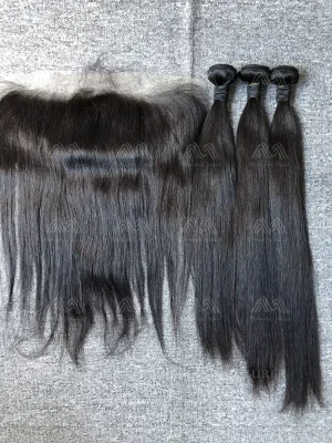 Mink Hair Straight 3 Bundles With 13X4 Transparent Frontal Deals