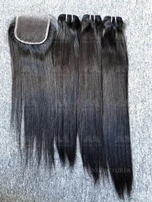 Luxury Hair Straight 3 Bundles With 4X4 HD Closure Deals