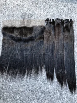 Luxury Hair Straight 3 Bundles With Transparent 13X4 Frontal Deals
