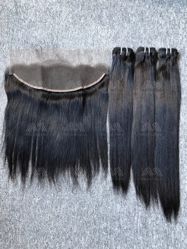 Luxury Hair Straight 3 Bundles With Transparent 13X4 Frontal Deals