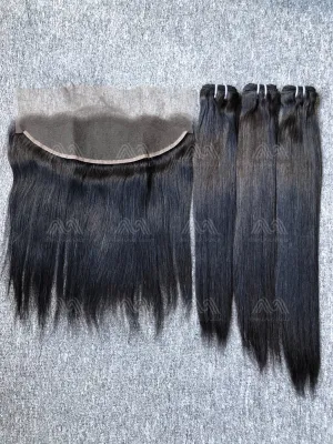 Luxury Hair Straight 3 Bundles With Transparent 13X4 Frontal Deals