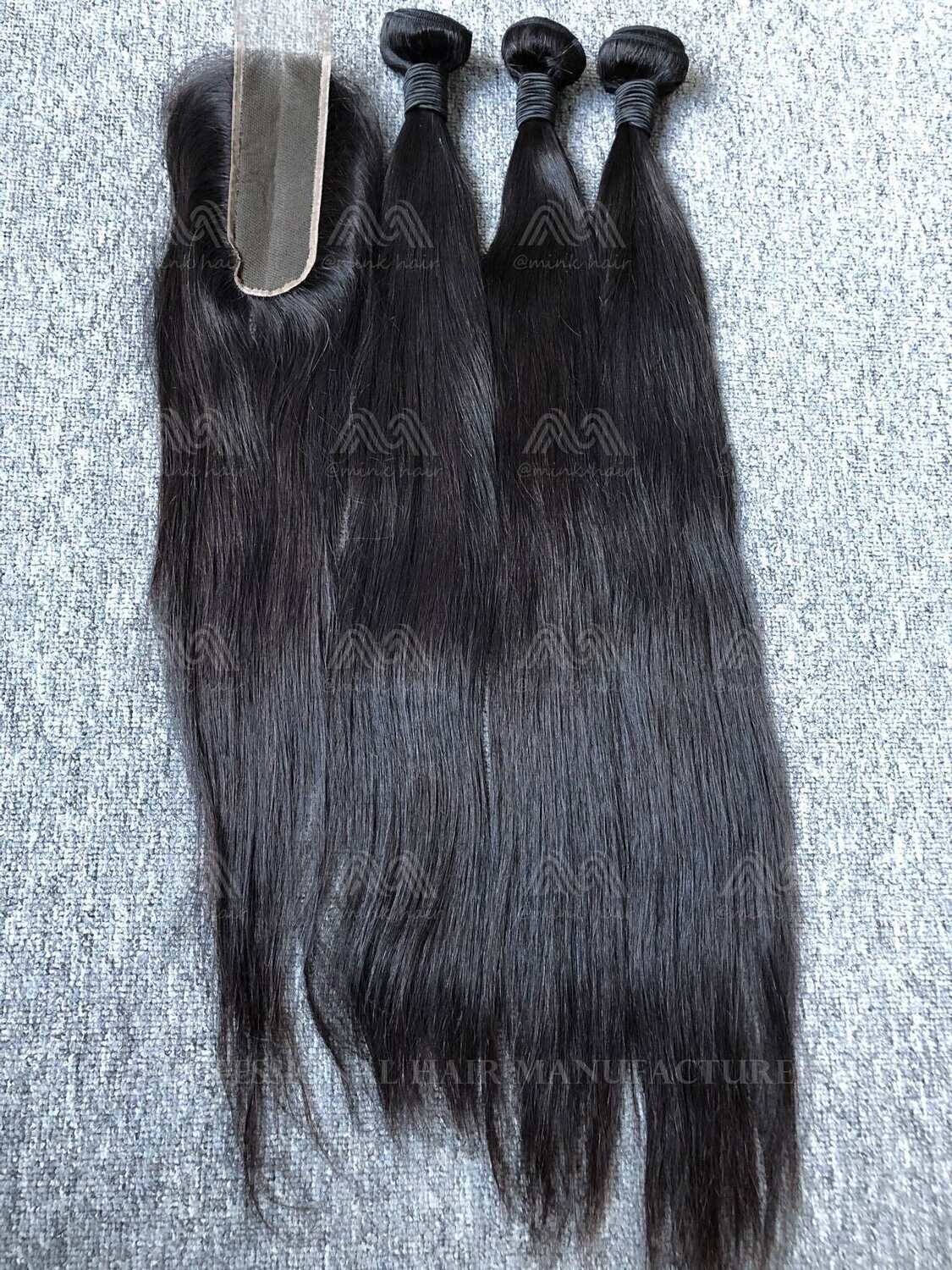 Mink Hair Straight 3 Bundles With 2x6 Transparent Closure Deals